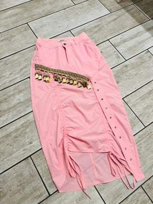 Modest Pinky Skirt with fringes